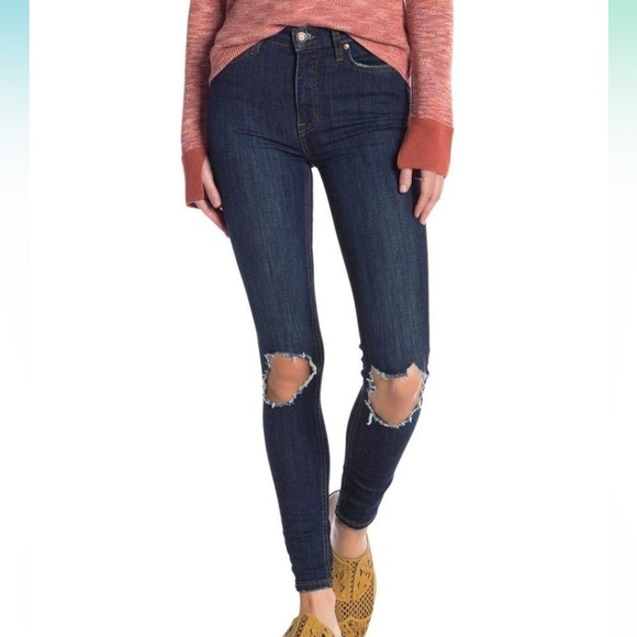 Free People Womens Busted Denim Distressed Skinny Jeans - Picture 2 of 9